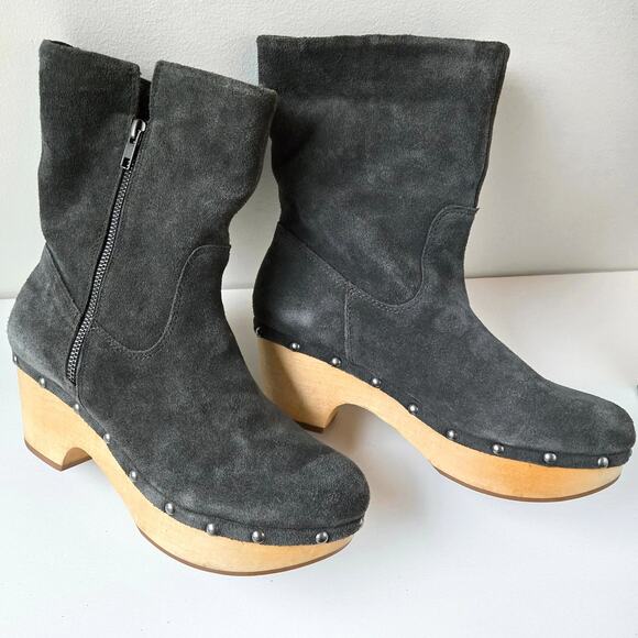 Corso Como Korine Gray Clog Boots Suede Leather Shearling Platform Wood Size 10 - Picture 1 of 16